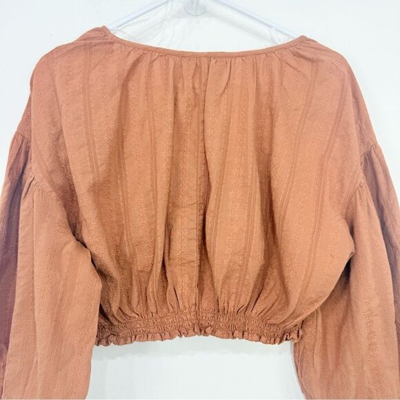 Universal Thread Rust Brown Cropped Puff Sleeve Peasant Blouse NEW - Picture 7 of 13